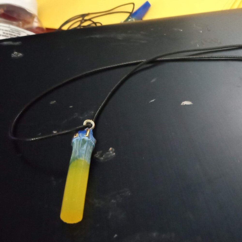 Handmade Yellow and Blue Bar Pendant Necklace